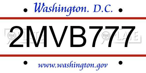 2MVB777 District Of Columbia License Plate