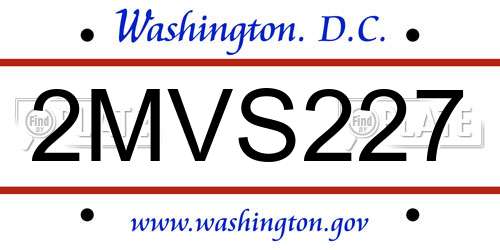2MVS227 District Of Columbia License Plate