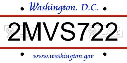 2MVS722 District Of Columbia License Plate