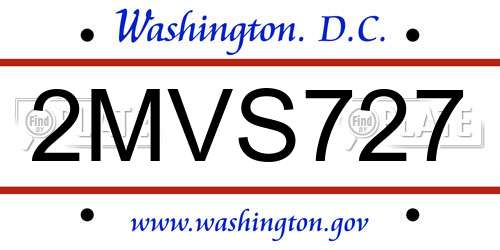 2MVS727 District Of Columbia License Plate
