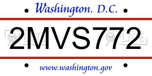 2MVS772 District Of Columbia License Plate