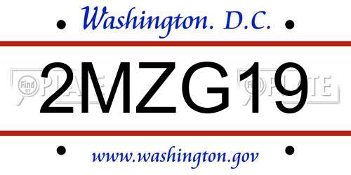 2MZG19 District Of Columbia License Plate
