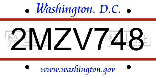2MZV748 District Of Columbia License Plate