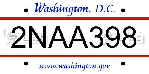 2NAA398 District Of Columbia License Plate