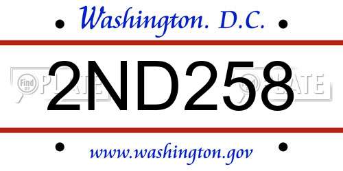 2ND258 District Of Columbia License Plate