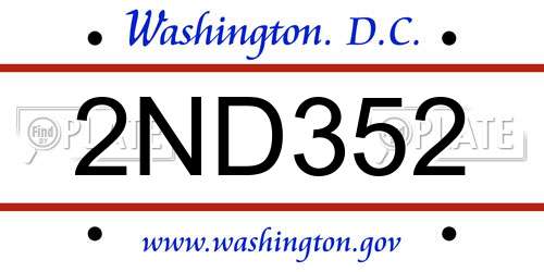 2ND352 District Of Columbia License Plate