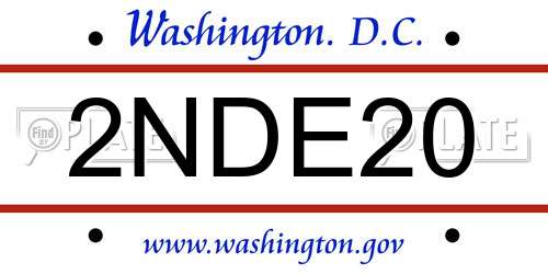 2NDE20 District Of Columbia License Plate