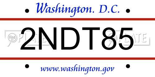 2NDT85 District Of Columbia License Plate