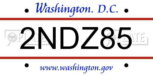 2NDZ85 District Of Columbia License Plate