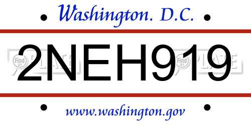 2NEH919 District Of Columbia License Plate
