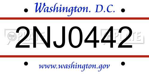 2NJ0442 District Of Columbia License Plate