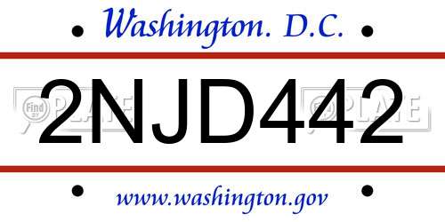 2NJD442 District Of Columbia License Plate