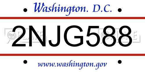 2NJG588 District Of Columbia License Plate