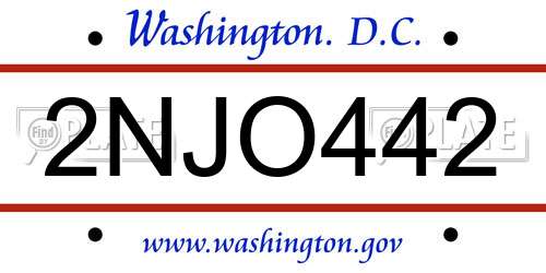 2NJO442 District Of Columbia License Plate
