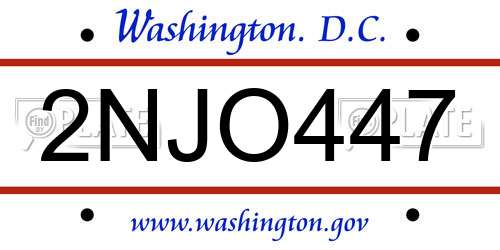 2NJO447 District Of Columbia License Plate
