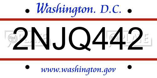 2NJQ442 District Of Columbia License Plate