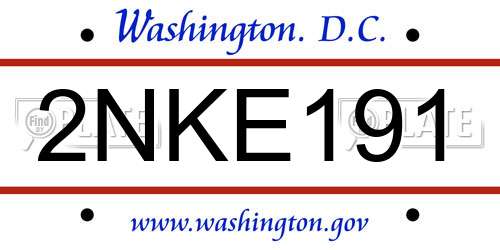 2NKE191 District Of Columbia License Plate