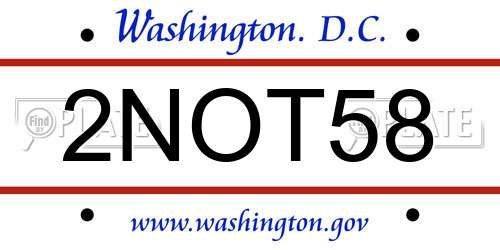2NOT58 District Of Columbia License Plate