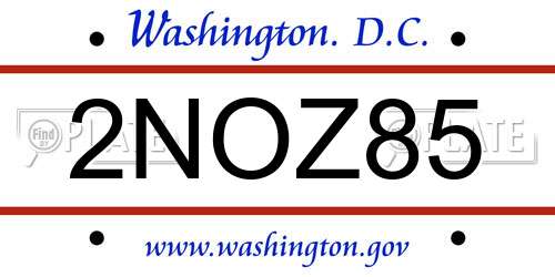 2NOZ85 District Of Columbia License Plate