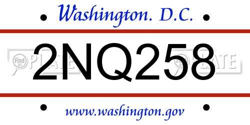 2NQ258 District Of Columbia License Plate