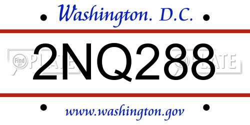 2NQ288 District Of Columbia License Plate