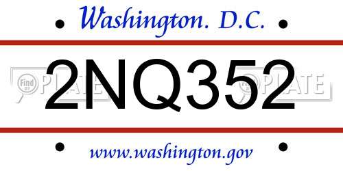 2NQ352 District Of Columbia License Plate