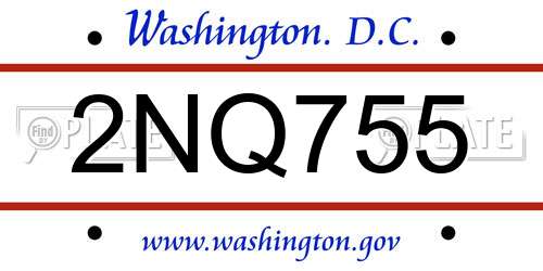2NQ755 District Of Columbia License Plate