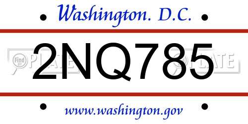 2NQ785 District Of Columbia License Plate