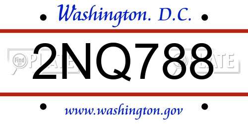2NQ788 District Of Columbia License Plate