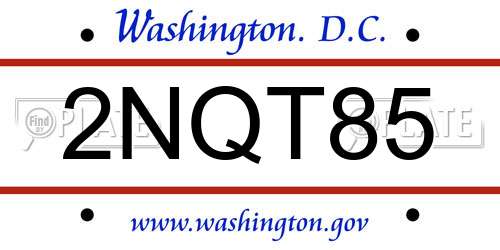 2NQT85 District Of Columbia License Plate
