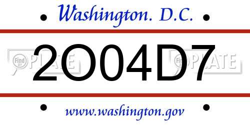 2O04D7 District Of Columbia License Plate