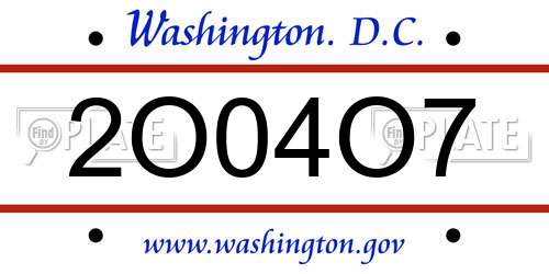 2O04O7 District Of Columbia License Plate