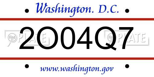2O04Q7 District Of Columbia License Plate