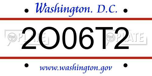 2O06T2 District Of Columbia License Plate