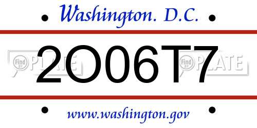 2O06T7 District Of Columbia License Plate