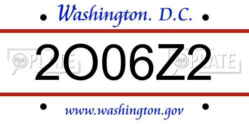 2O06Z2 District Of Columbia License Plate