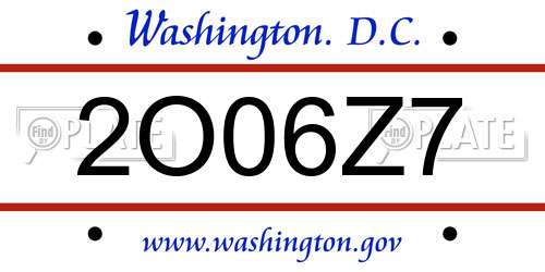 2O06Z7 District Of Columbia License Plate