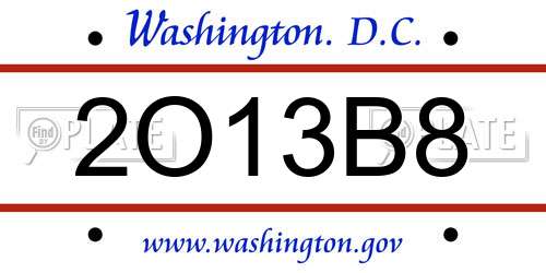 2O13B8 District Of Columbia License Plate