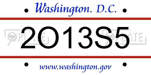 2O13S5 District Of Columbia License Plate