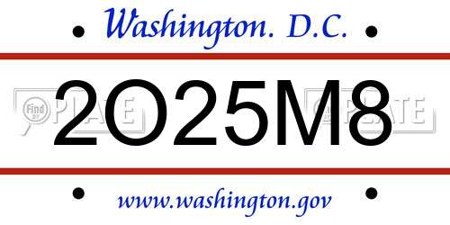 2O25M8 District Of Columbia License Plate