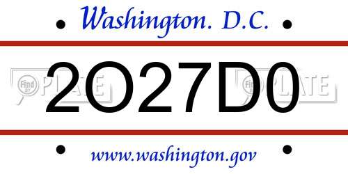 2O27D0 District Of Columbia License Plate