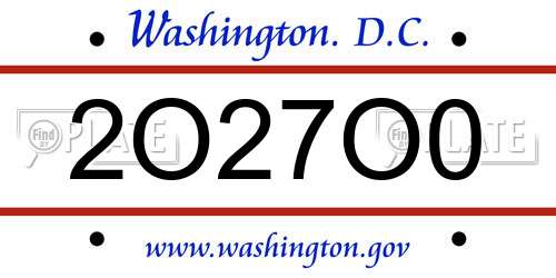 2O27O0 District Of Columbia License Plate