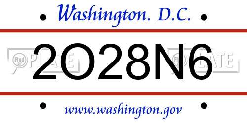 2O28N6 District Of Columbia License Plate