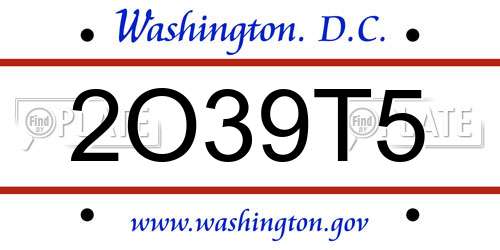 2O39T5 District Of Columbia License Plate