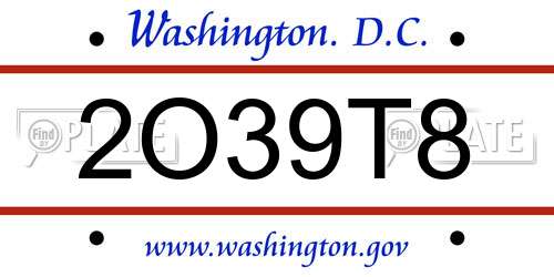 2O39T8 District Of Columbia License Plate
