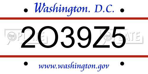 2O39Z5 District Of Columbia License Plate