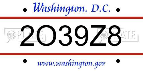 2O39Z8 District Of Columbia License Plate