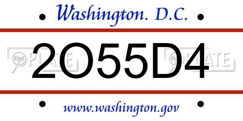 2O55D4 District Of Columbia License Plate