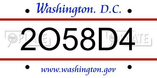 2O58D4 District Of Columbia License Plate
