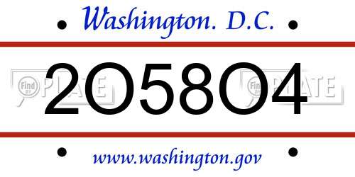 2O58O4 District Of Columbia License Plate